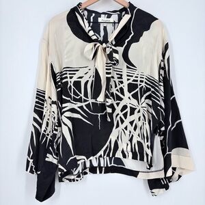 Psophia Black and White Tie Neck Blouse